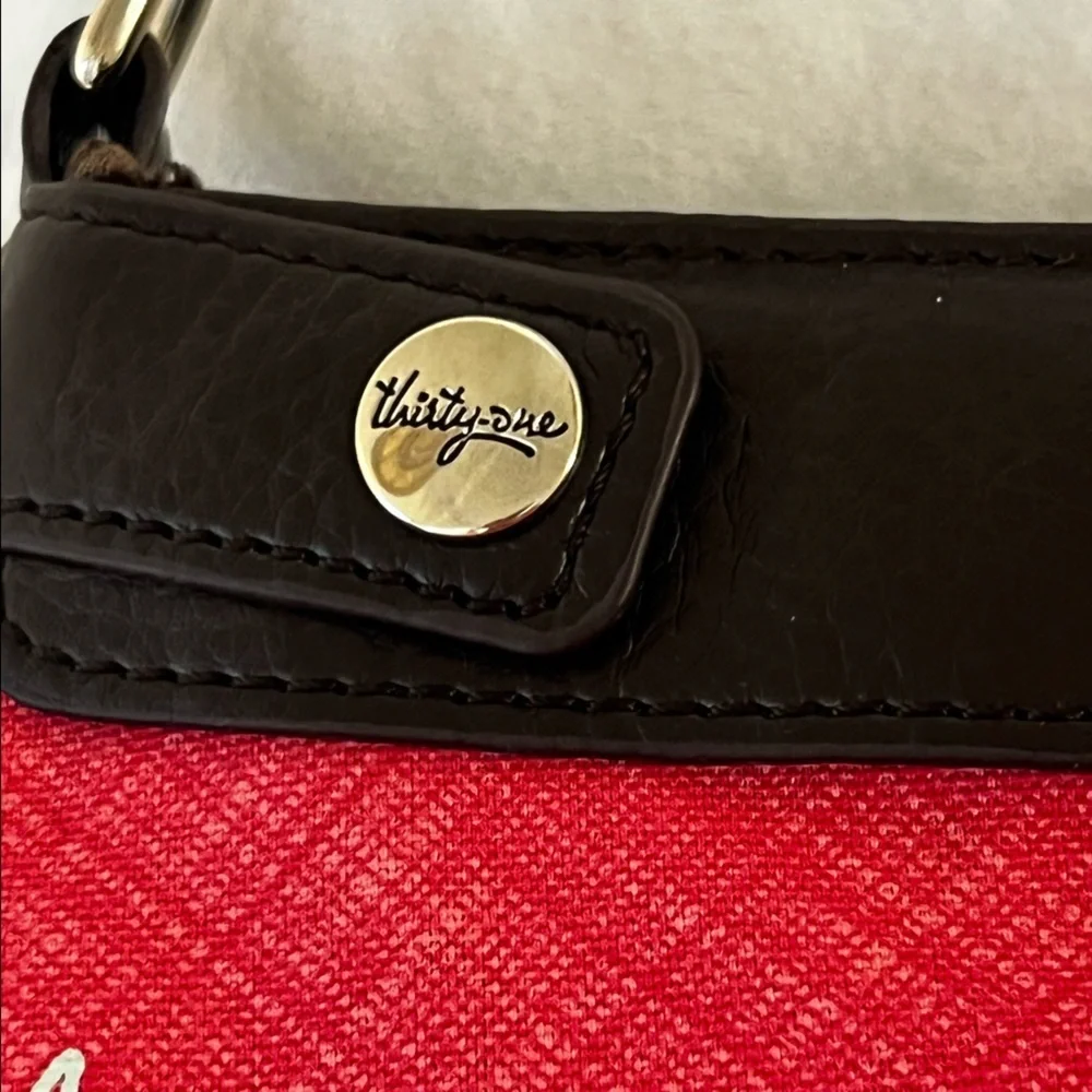 Thirty One Pink Blue White Floral Embroidered Appliqué Skirt Purse Shoulder Bag - Picture 5 of 12